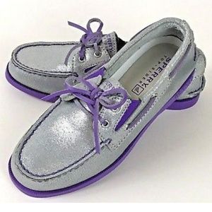 Sperry Top-Sider Silver & Purple Boat Shoe Sz 4M